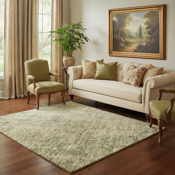 HomeRoots 5' X 8' Artichoke Green Medallion Area Rug - Washable, UV Protected, Stain Resistant for Homes! 696280