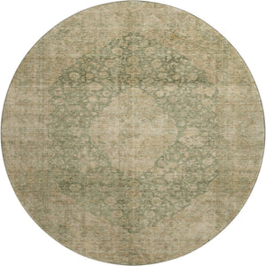 HomeRoots 8' Artichoke Green Medallion Round Rug - Washable, Stain Resistant, UV Protected for Everyday Use 696281