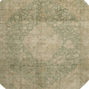 HomeRoots 8' Artichoke Green Medallion Round Rug - Washable, Stain Resistant, UV Protected for Everyday Use 696281