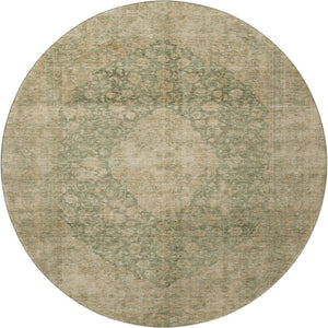 HomeRoots 8' Artichoke Green Medallion Round Rug - Washable, Stain Resistant, UV Protected for Everyday Use 696281
