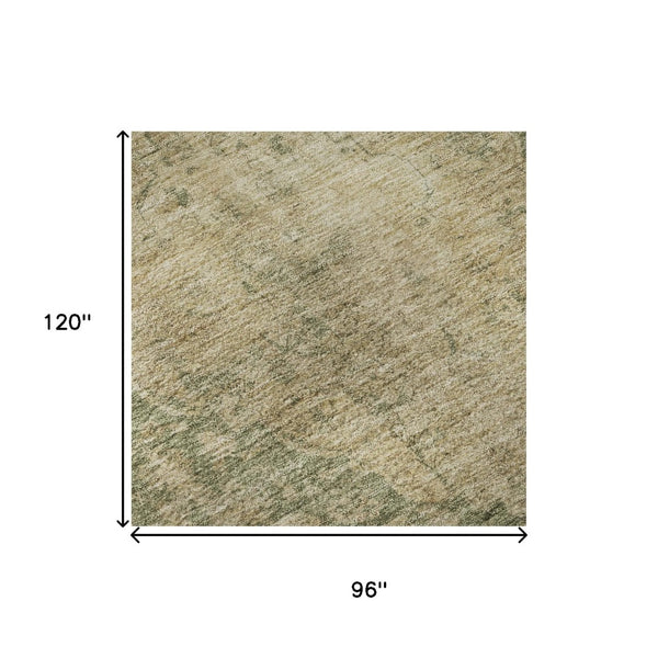 HomeRoots 8' X 10' Artichoke Green Medallion Area Rug - Washable, UV-Protected, Stain-Resistant Elegance 696282