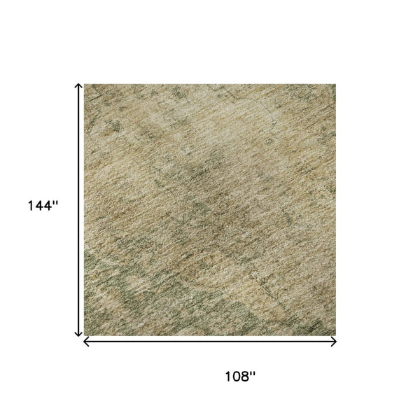 HomeRoots 9' X 12' Artichoke Green Medallion Area Rug - Durable, Washable, UV-Protected & Stain Resistant Design 696283