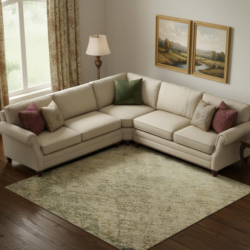 HomeRoots 9' X 12' Artichoke Green Medallion Area Rug - Durable, Washable, UV-Protected & Stain Resistant Design 696283