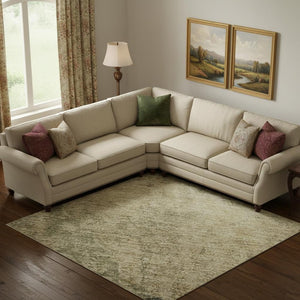 HomeRoots 9' X 12' Artichoke Green Medallion Area Rug - Durable, Washable, UV-Protected & Stain Resistant Design 696283