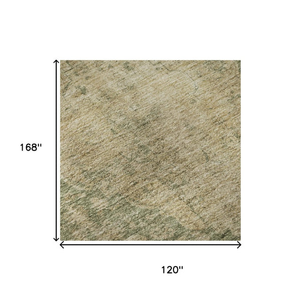 HomeRoots 10' X 14' Artichoke Green Medallion Area Rug – Durable, Washable, UV Protected, Family-Friendly Design 696284