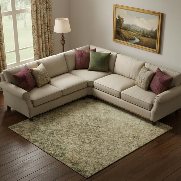 HomeRoots 10' X 14' Artichoke Green Medallion Area Rug – Durable, Washable, UV Protected, Family-Friendly Design 696284