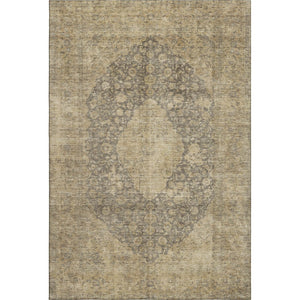 HomeRoots 5' Medallion Washable Area Rug in Brown, Beige & Taupe - Durable, Stain Resistant & UV Protected! 696286