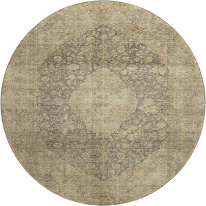 HomeRoots 8' Brown Beige and Taupe Medallion Washable Round Rug - Durable, UV-Protected, Stylish & Easy Care 696287