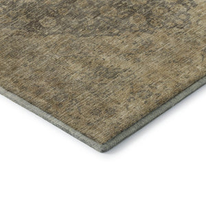 HomeRoots 8' Brown Beige and Taupe Medallion Washable Round Rug - Durable, UV-Protected, Stylish & Easy Care 696287
