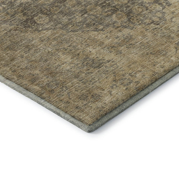 HomeRoots 8' Brown Beige and Taupe Medallion Washable Round Rug - Durable, UV-Protected, Stylish & Easy Care 696287