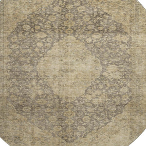 HomeRoots 8' Brown Beige and Taupe Medallion Washable Round Rug - Durable, UV-Protected, Stylish & Easy Care 696287