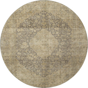 HomeRoots 8' Brown Beige and Taupe Medallion Washable Round Rug - Durable, UV-Protected, Stylish & Easy Care 696287