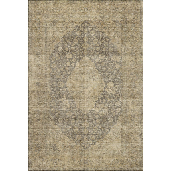 HomeRoots 10' X 14' Stylish Brown Beige Taupe Medallion Area Rug - Washable, UV Protected, Pet Friendly Design 696290