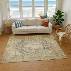 HomeRoots 10' X 14' Stylish Brown Beige Taupe Medallion Area Rug - Washable, UV Protected, Pet Friendly Design 696290