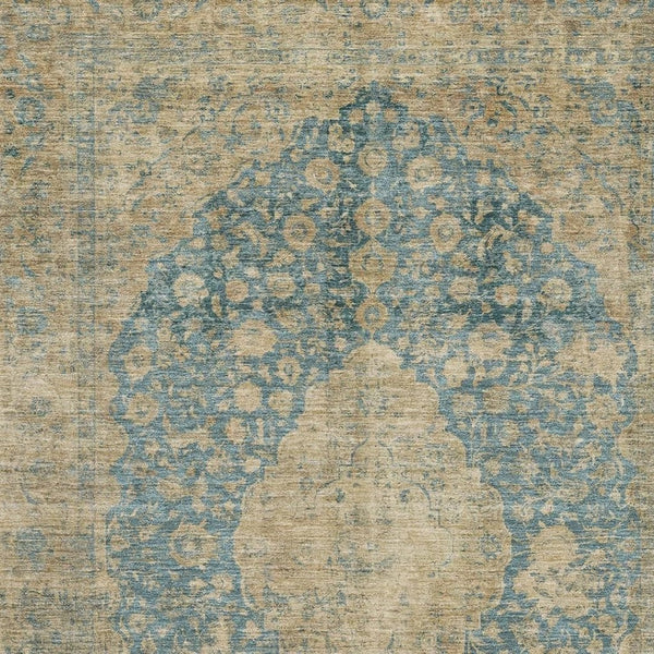 HomeRoots 5' X 8' Washable Medallion Area Rug in Blue, Beige & Taupe - UV Protection, Stain Resistant & Stylish 696292