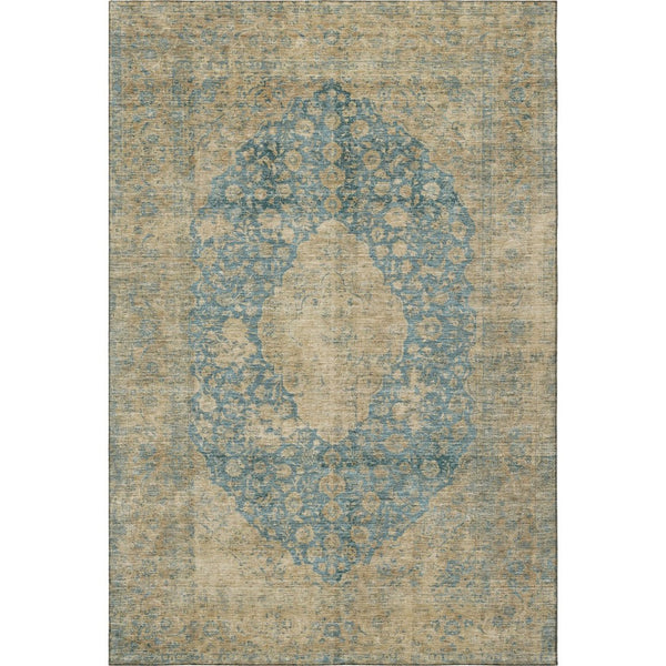 HomeRoots 5' X 8' Washable Medallion Area Rug in Blue, Beige & Taupe - UV Protection, Stain Resistant & Stylish 696292