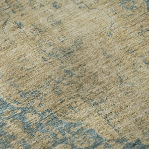 HomeRoots 8' Washable Round Medallion Rug in Blue, Beige & Taupe - Durable, UV Protected & Non-Slip Design 696293