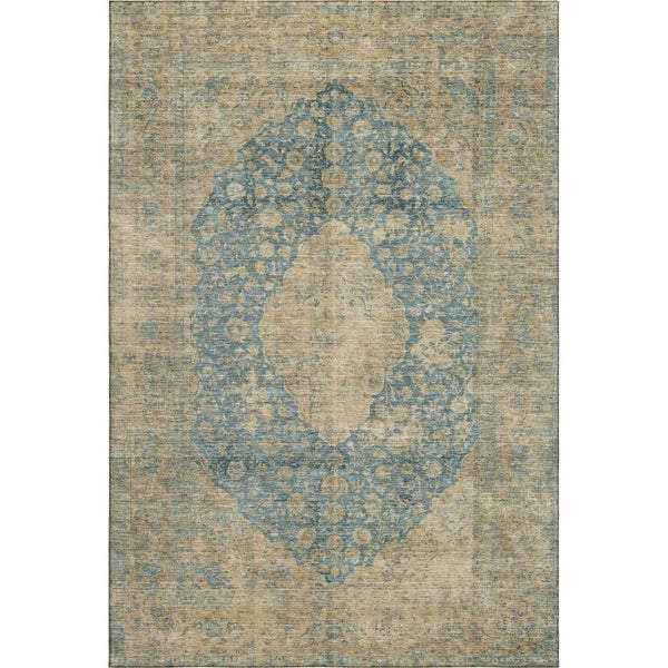 HomeRoots 9' X 12' Elegant Blue Beige Taupe Medallion Area Rug - Washable, UV Protected & Non-Slip Design 696295