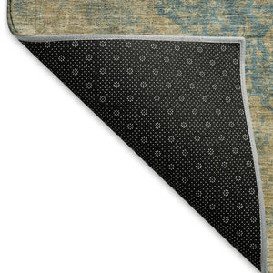 HomeRoots 9' X 12' Elegant Blue Beige Taupe Medallion Area Rug - Washable, UV Protected & Non-Slip Design 696295