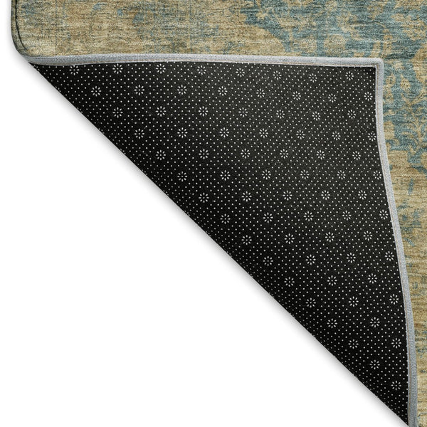 HomeRoots 9' X 12' Elegant Blue Beige Taupe Medallion Area Rug - Washable, UV Protected & Non-Slip Design 696295