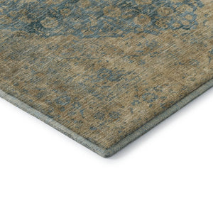 HomeRoots 9' X 12' Elegant Blue Beige Taupe Medallion Area Rug - Washable, UV Protected & Non-Slip Design 696295