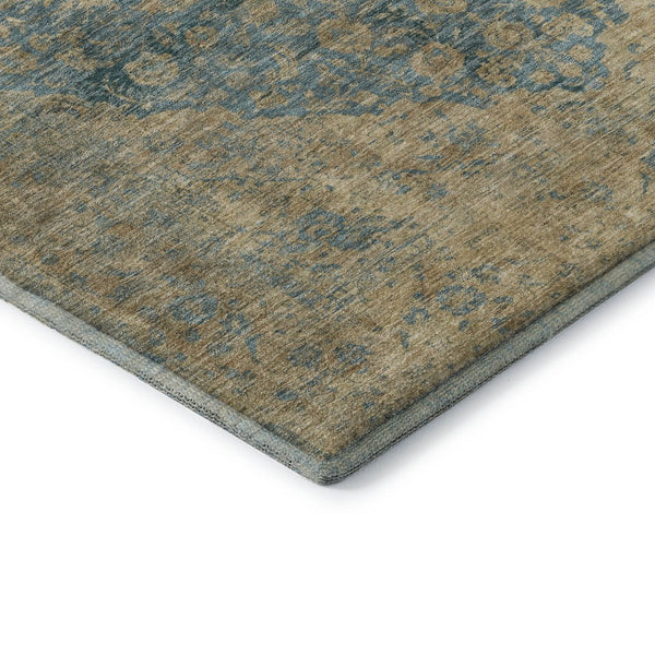 HomeRoots 9' X 12' Elegant Blue Beige Taupe Medallion Area Rug - Washable, UV Protected & Non-Slip Design 696295