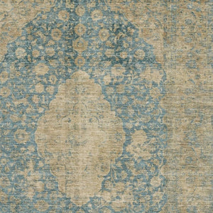 HomeRoots 9' X 12' Elegant Blue Beige Taupe Medallion Area Rug - Washable, UV Protected & Non-Slip Design 696295
