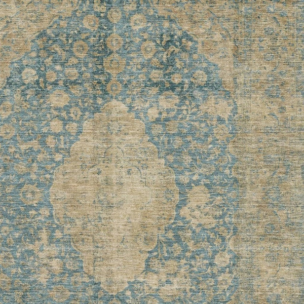 HomeRoots 9' X 12' Elegant Blue Beige Taupe Medallion Area Rug - Washable, UV Protected & Non-Slip Design 696295