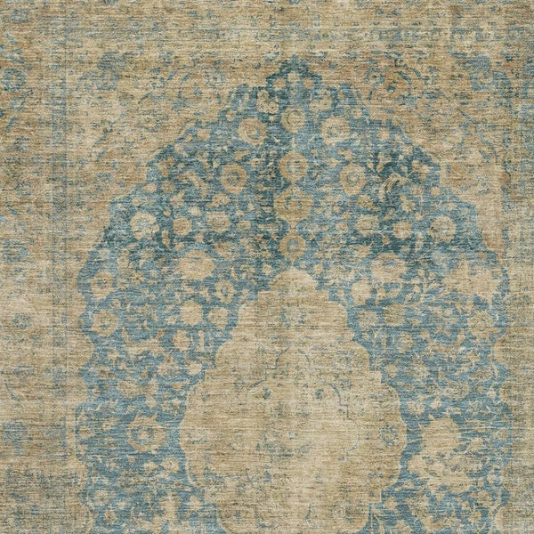 HomeRoots 10' X 14' Blue Beige Taupe Medallion Washable Rug - Stain Resistant, UV Protected, Family Friendly! 696296