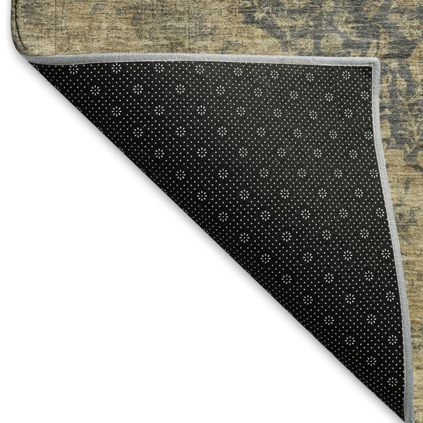 HomeRoots 8' Charcoal Gray & Beige Medallion Washable Round Rug - UV Protected, Stain Resistant, Durable Design 696299