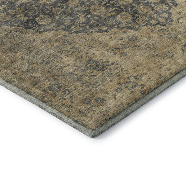 HomeRoots 8' Charcoal Gray & Beige Medallion Washable Round Rug - UV Protected, Stain Resistant, Durable Design 696299