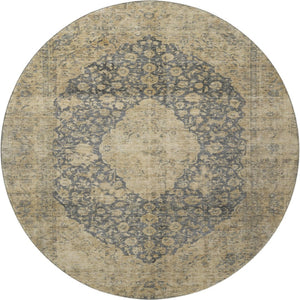 HomeRoots 8' Charcoal Gray & Beige Medallion Washable Round Rug - UV Protected, Stain Resistant, Durable Design 696299