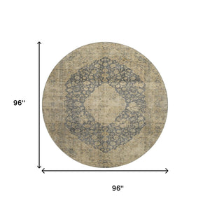 HomeRoots 8' Charcoal Gray & Beige Medallion Washable Round Rug - UV Protected, Stain Resistant, Durable Design 696299