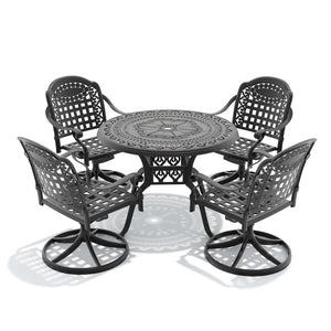 English Elm 5-piece Cast Aluminum Outdoor Dining Set with Swivel Chairs and Round Patio Table W1710S00342