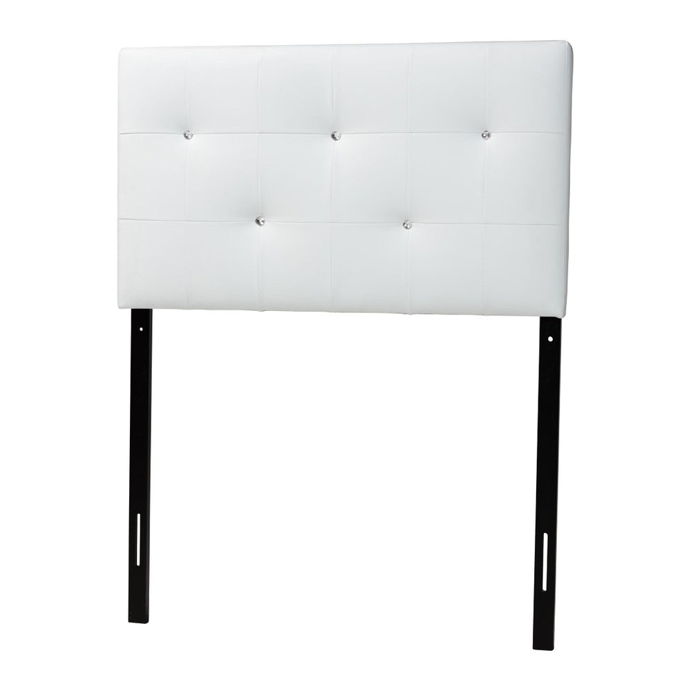 Baxton Studio Baxton Kirchem Twin Size Headboard in White Faux Leather with Crystal Tufting for Modern Bedrooms BBT6432-White-Twin HB