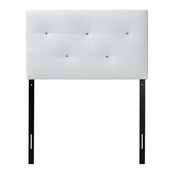 Baxton Studio Baxton Kirchem Twin Size Headboard in White Faux Leather with Crystal Tufting for Modern Bedrooms BBT6432-White-Twin HB