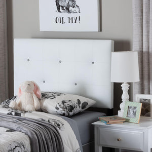 Baxton Studio Baxton Kirchem Twin Size Headboard in White Faux Leather with Crystal Tufting for Modern Bedrooms BBT6432-White-Twin HB
