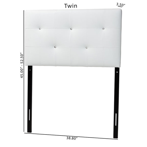 Baxton Studio Baxton Kirchem Twin Size Headboard in White Faux Leather with Crystal Tufting for Modern Bedrooms BBT6432-White-Twin HB