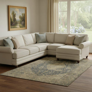 HomeRoots 8' X 10' Stylish Charcoal Gray & Beige Medallion Area Rug - Durable, Washable, UV Protected Design 696300