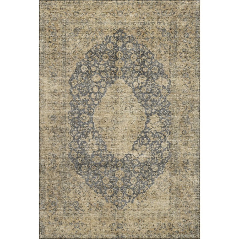 HomeRoots 8' X 10' Stylish Charcoal Gray & Beige Medallion Area Rug - Durable, Washable, UV Protected Design 696300
