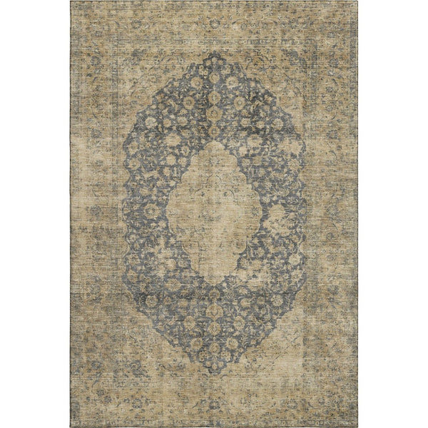 HomeRoots 8' X 10' Stylish Charcoal Gray & Beige Medallion Area Rug - Durable, Washable, UV Protected Design 696300