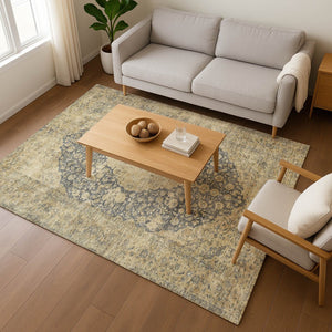 HomeRoots 8' X 10' Stylish Charcoal Gray & Beige Medallion Area Rug - Durable, Washable, UV Protected Design 696300