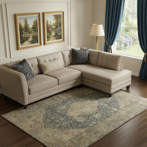 HomeRoots 9' Charcoal Gray & Beige Medallion Area Rug - Washable, UV-Protected, Stain-Resistant Comfort for Homes 696301