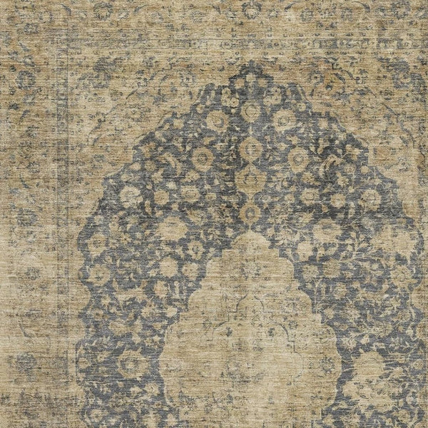 HomeRoots 9' Charcoal Gray & Beige Medallion Area Rug - Washable, UV-Protected, Stain-Resistant Comfort for Homes 696301