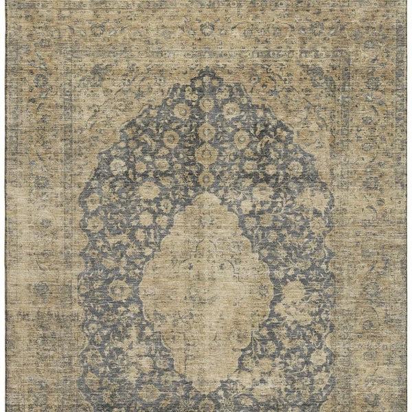 HomeRoots 9' Charcoal Gray & Beige Medallion Area Rug - Washable, UV-Protected, Stain-Resistant Comfort for Homes 696301