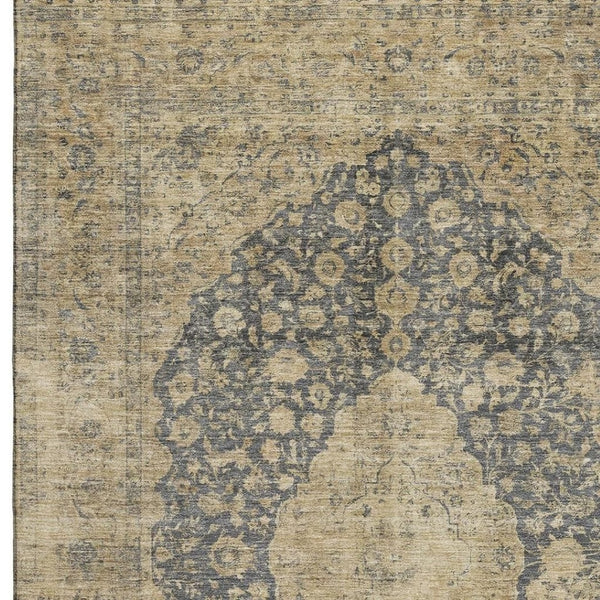 HomeRoots 10' Charcoal Gray & Beige Medallion Washable Area Rug - Stain Resistant, UV Protected & Stylish! 696302
