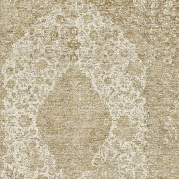 HomeRoots 5' X 8' Ivory and Beige Medallion Area Rug - Washable, Stain-Resistant, UV Protected for Durability 696304