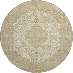 HomeRoots 8' Ivory and Beige Medallion Round Rug - Washable, UV-Protected, Stain Resistant for Busy Homes! 696305