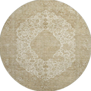 HomeRoots 8' Ivory and Beige Medallion Round Rug - Washable, UV-Protected, Stain Resistant for Busy Homes! 696305