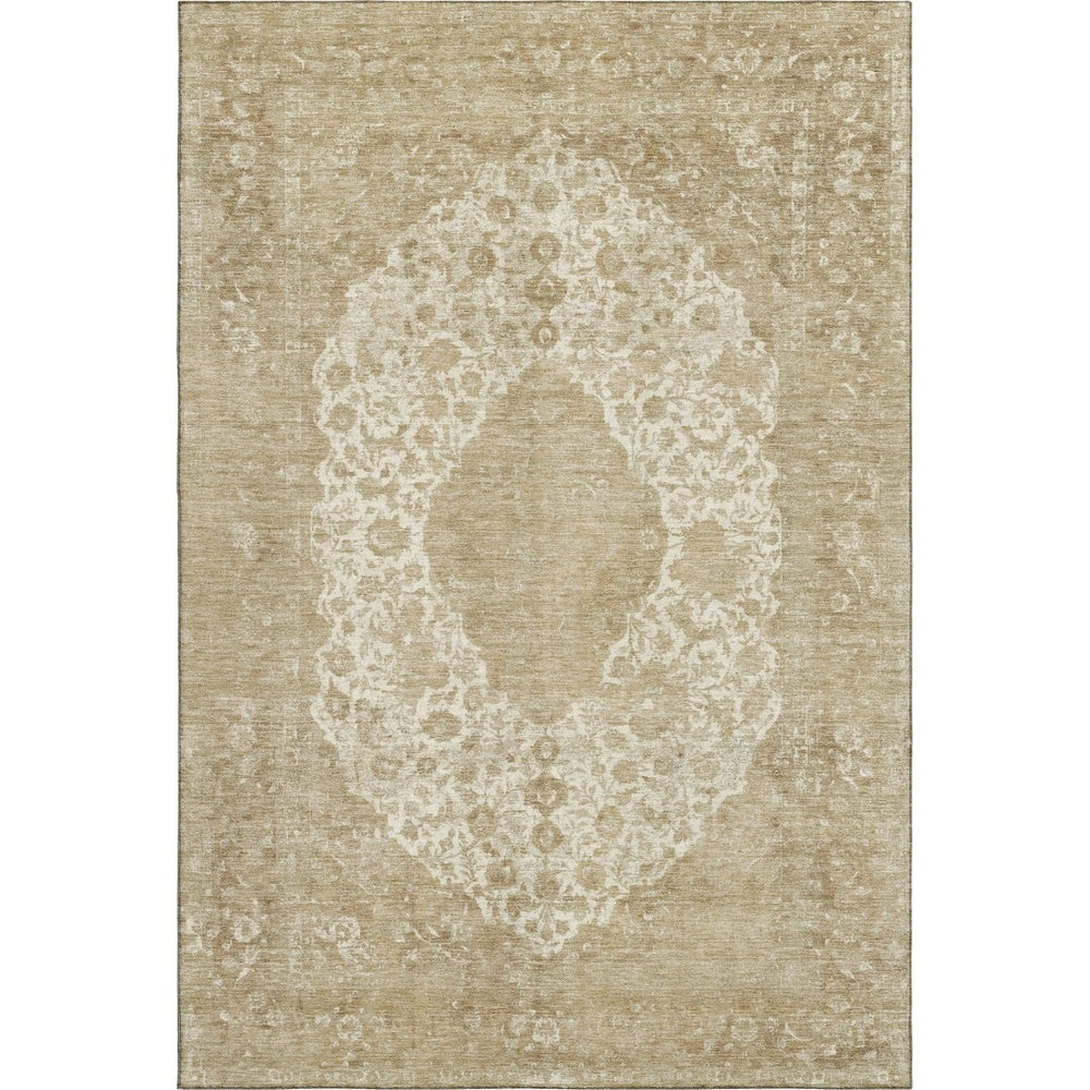 HomeRoots 8' X 10' Ivory and Beige Medallion Area Rug - Washable, UV Protected, Soft, Stain Resistant, Non-Slip! 696306